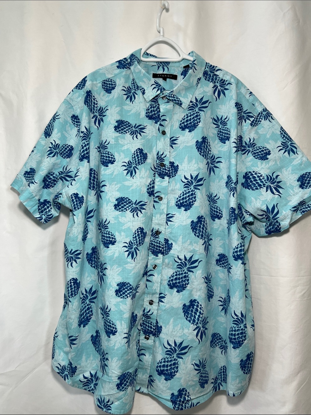 Synrgy Aqua Camp Shirt with Navy Pineapple Print Cruisewear